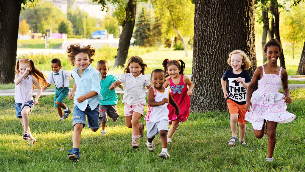 Children running stock image