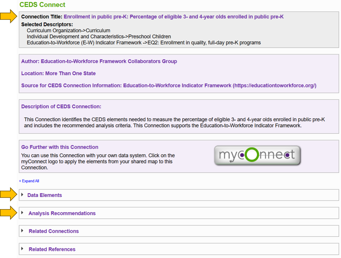 Screen shot of CEDS connect web page