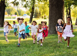 Children running stock image